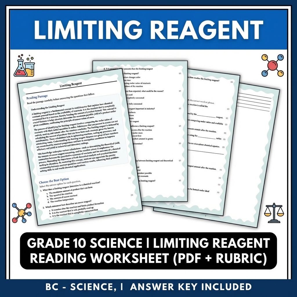 Grade 10 Science | Limiting Reagent Reading Worksheet (PDF + Rubric)