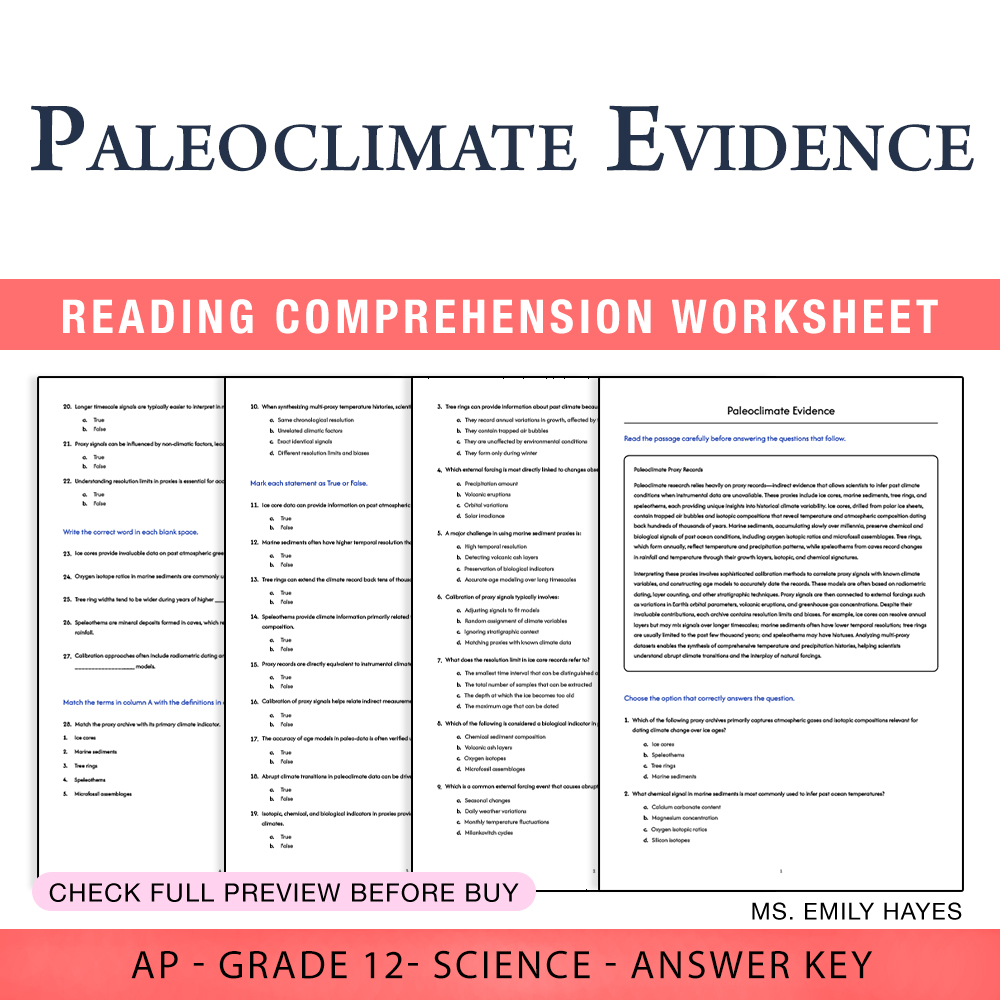 Grade 12 Science worksheet assessment worksheet — Grade 12 Science | Paleoclimate Evidence Worksheet (PDF+ Answer Key) — p…