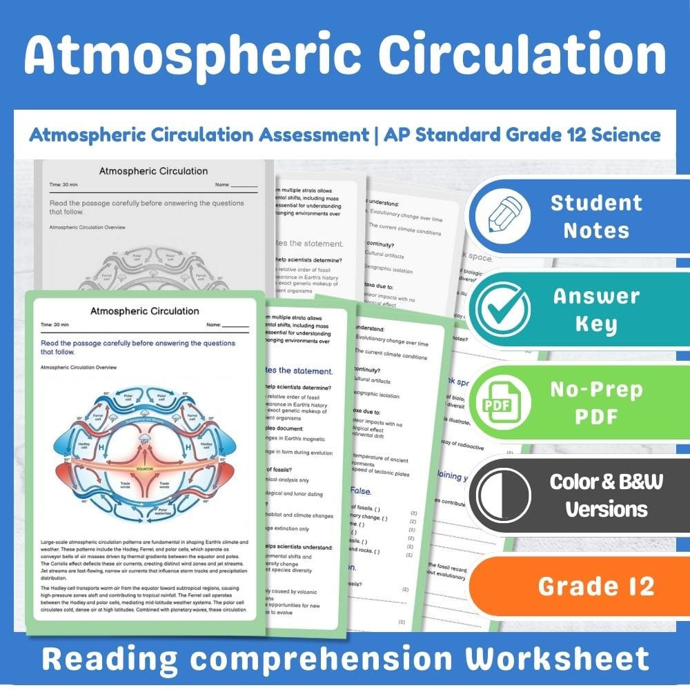 Grade 12 Science assessment worksheet — Atmospheric Circulation Assessment | AP Standard Grade 12 Science — page 1