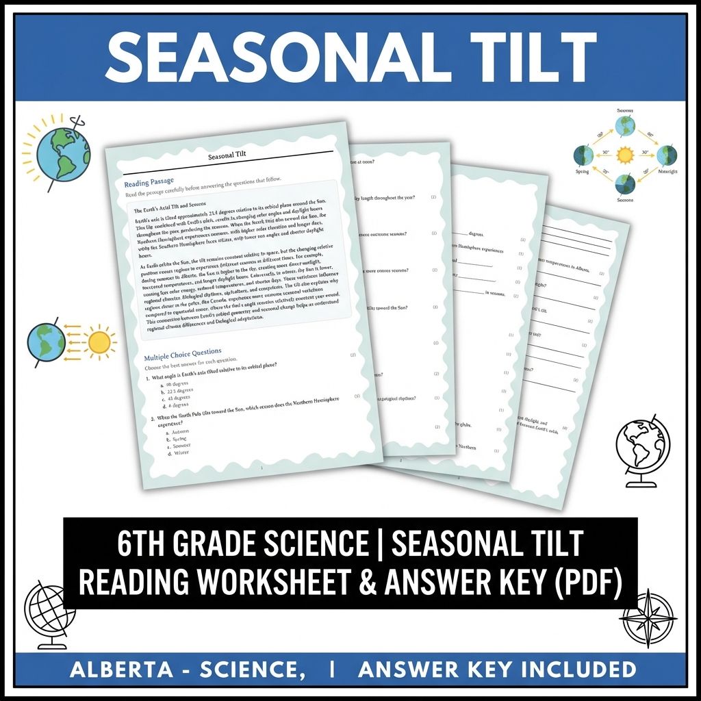 Grade 6 Science reading worksheets — 6th Grade Science | Seasonal Tilt Reading Worksheet & Answer Key (PDF)