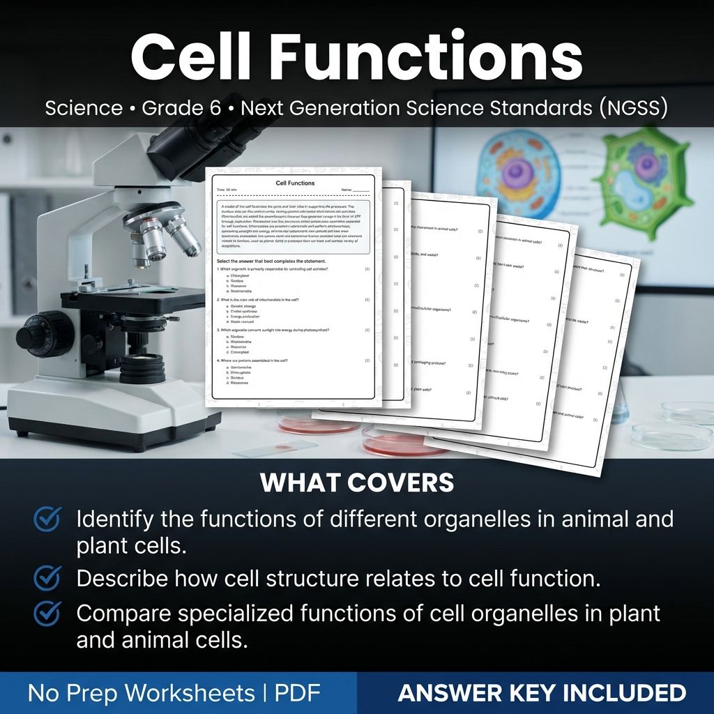 6th Grade Science | Cell Functions Worksheet & Answer Key (Printable PDF)