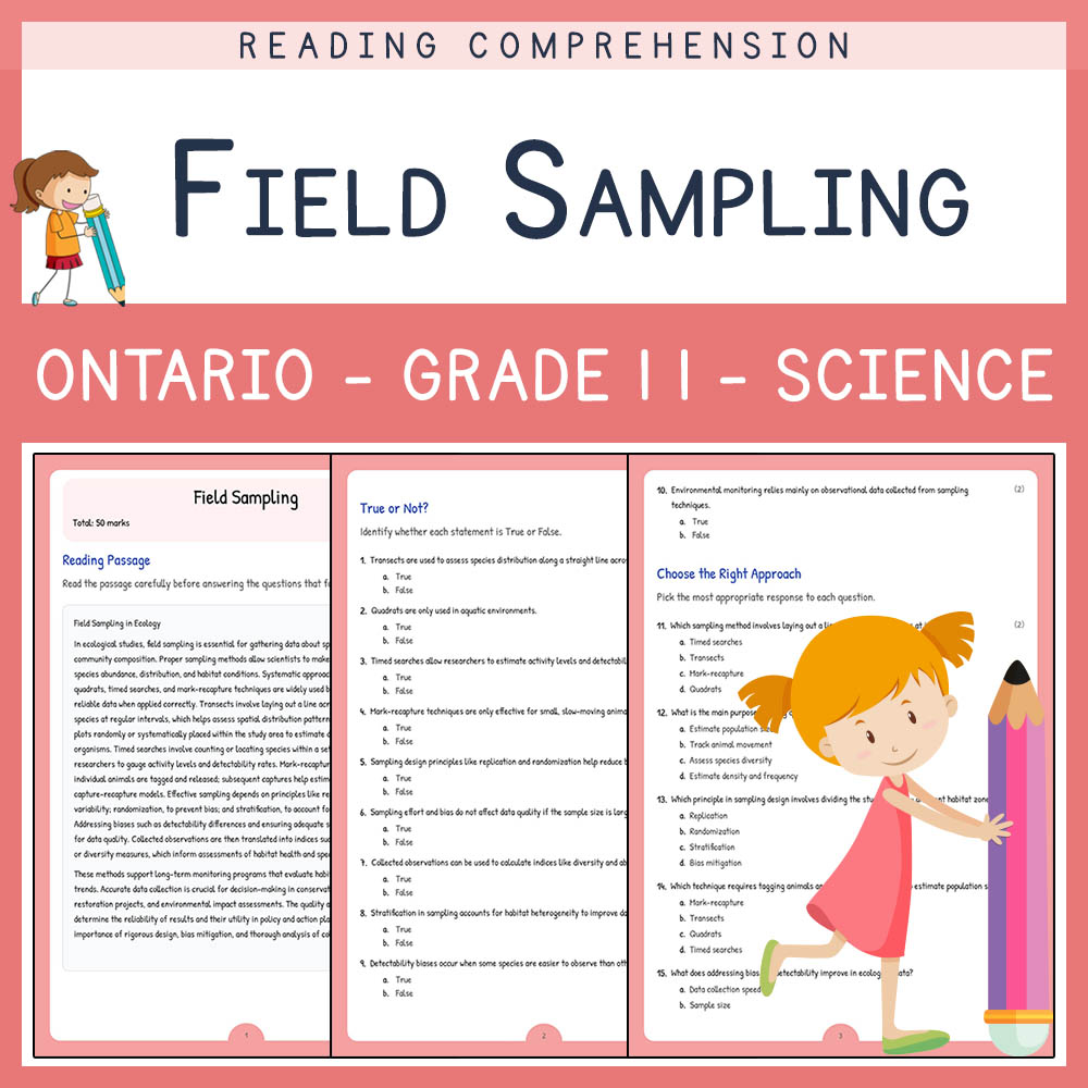 Grade 11 Science worksheet elena worksheet — Grade 11 Science | Field Sampling Worksheet | Ontario Standards — page 1