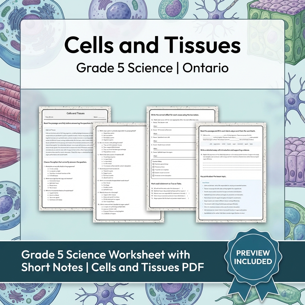 Grade 5 Science Lesson Group – Ontario Curriculum Worksheets Bundle — included worksheet 2