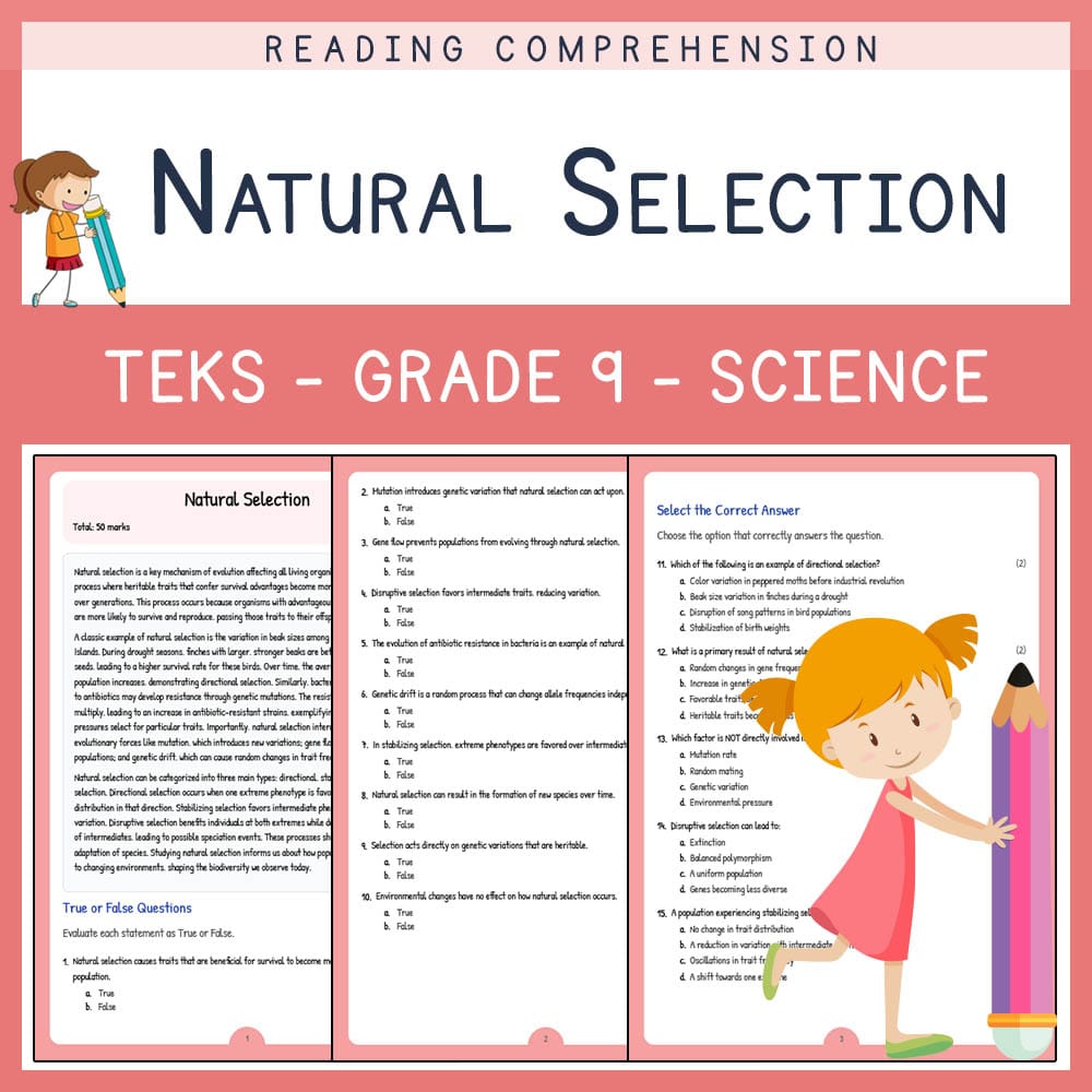 Grade 9 Science worksheet elena worksheet — Grade 9 Science | Natural Selection Worksheet | TEKS Aligned — page 1