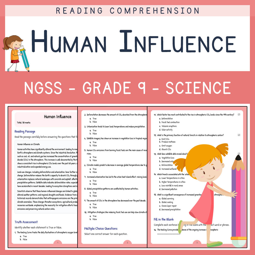 Grade 9 Science worksheet worksheet — Grade 9 Science | Human Influence Worksheet & Answer Key (NGSS-Aligned) — page 1