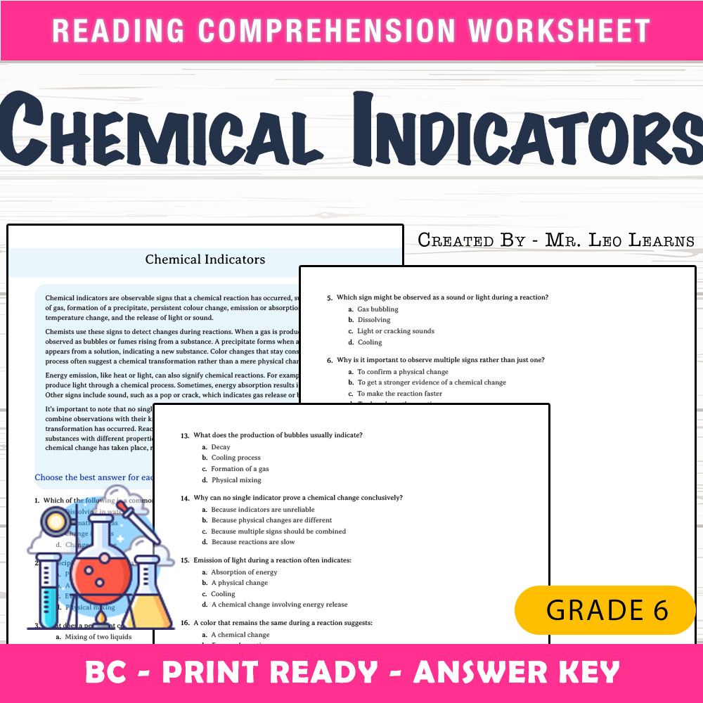 Grade 6 Science worksheet mcq paper worksheet — Grade 6 Science — Worksheet MCQ Paper for Mastering Chemical Indicators —…