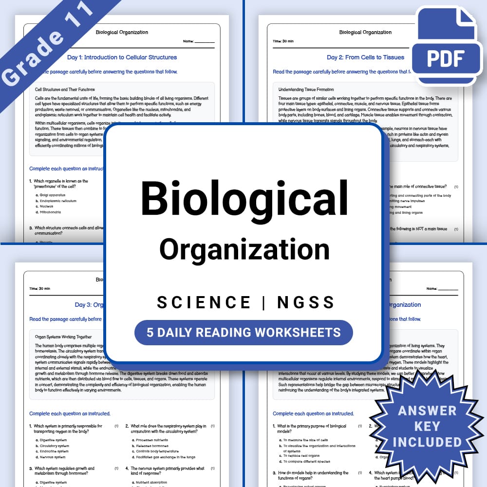 Grade 11 Science daily reading worksheet worksheet — Grade 11 Science – Biological Organization Worksheet(PDF +Answer Key)…