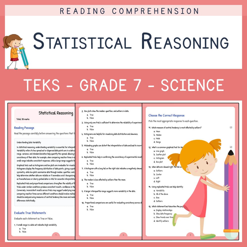 Grade 7 Science worksheet elena worksheet — Grade 7 Science | Statistical Reasoning Worksheet | TEKS-Aligned — page 1