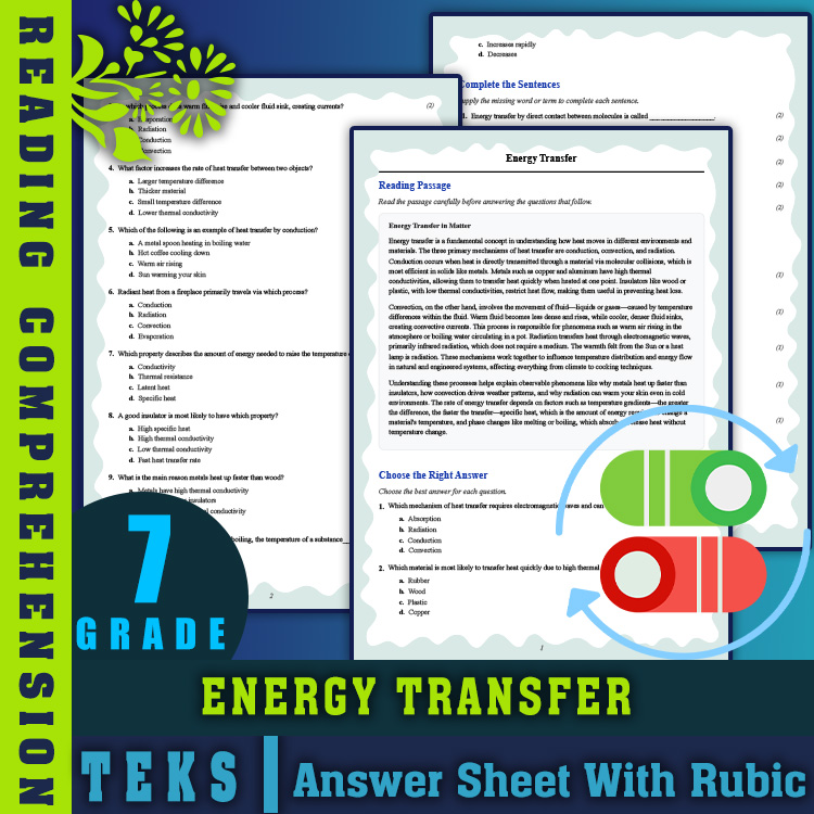Grade 7 Science reading worksheets worksheet — 7th Grade Science | Energy Transfer Reading Worksheet (PDF + Rubric) — page 1