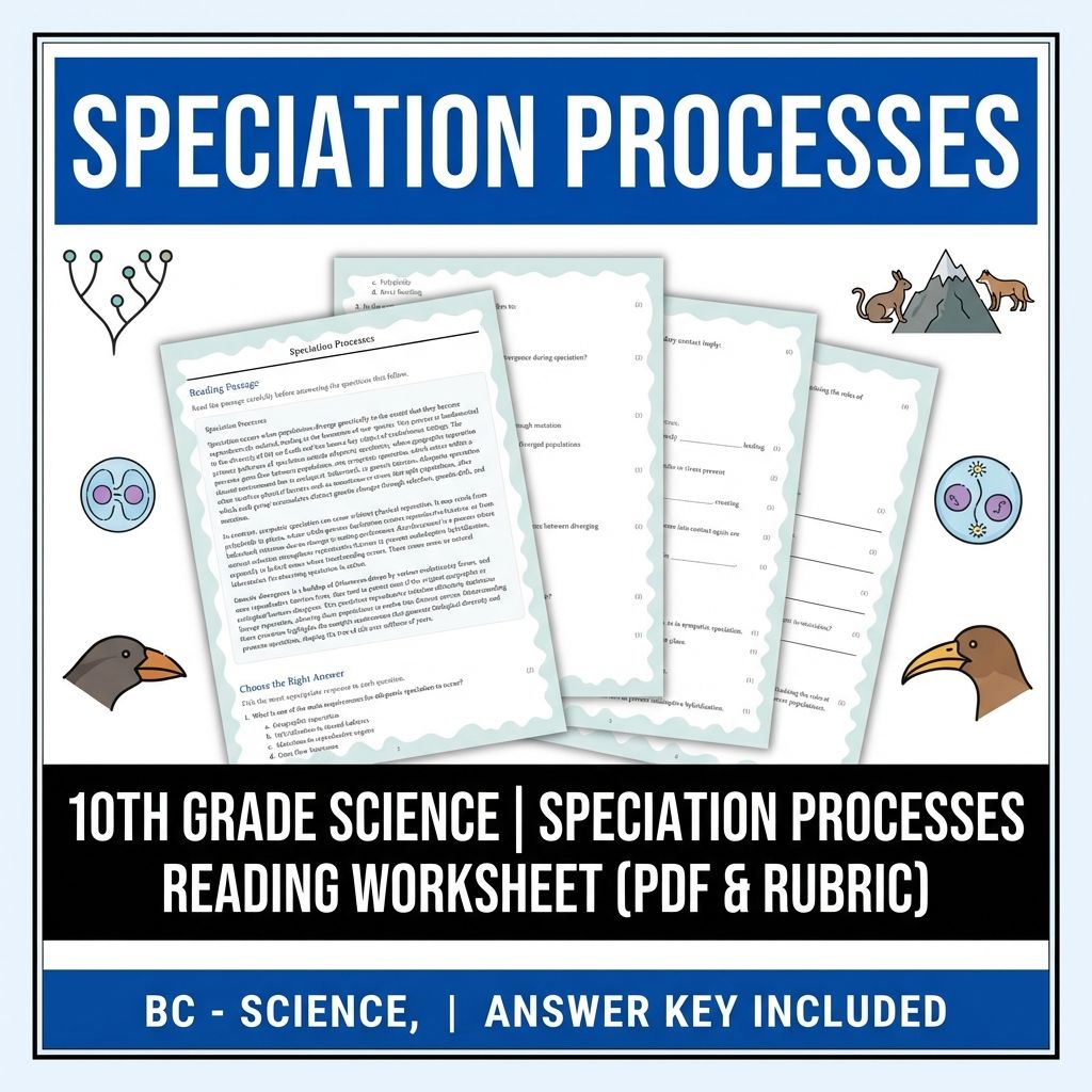 10th Grade Science | Speciation Processes Reading Worksheet (PDF & Rubric)