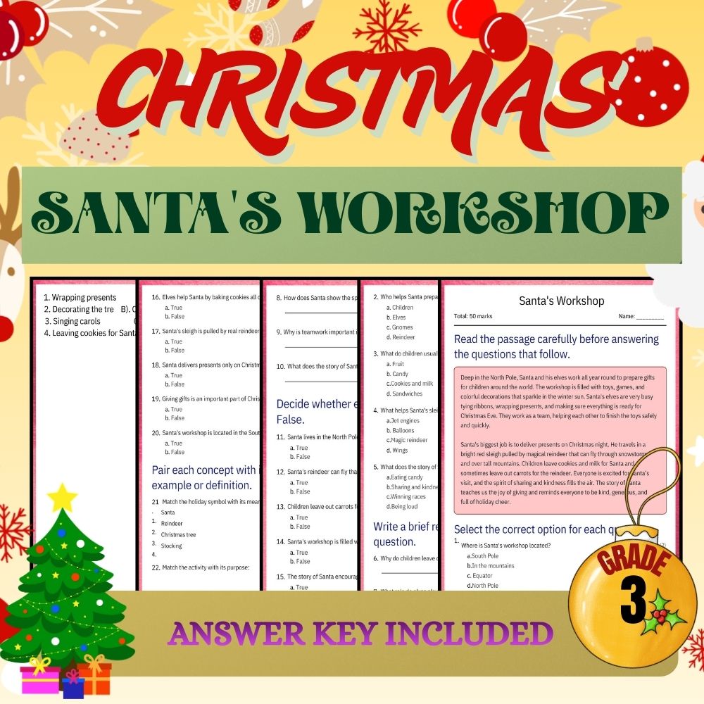 Grade 3 Seasonal Fun | Christmas & Holiday Traditions Worksheet Bundle — included worksheet 1