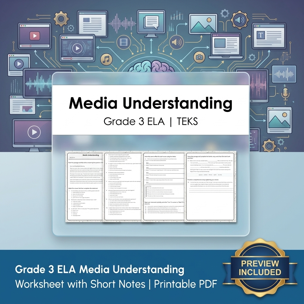 Grade 3 Collaborative Discussion Media Skills ELA Lesson Bundle – TEKS — included worksheet 1