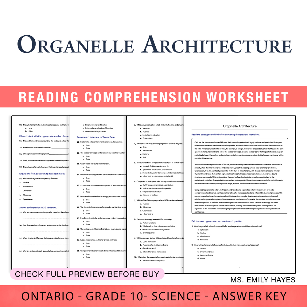Grade 10 Science worksheet worksheet — Grade 10 Science | Organelle Architecture Worksheet (PDF + Answer Key) — page 1