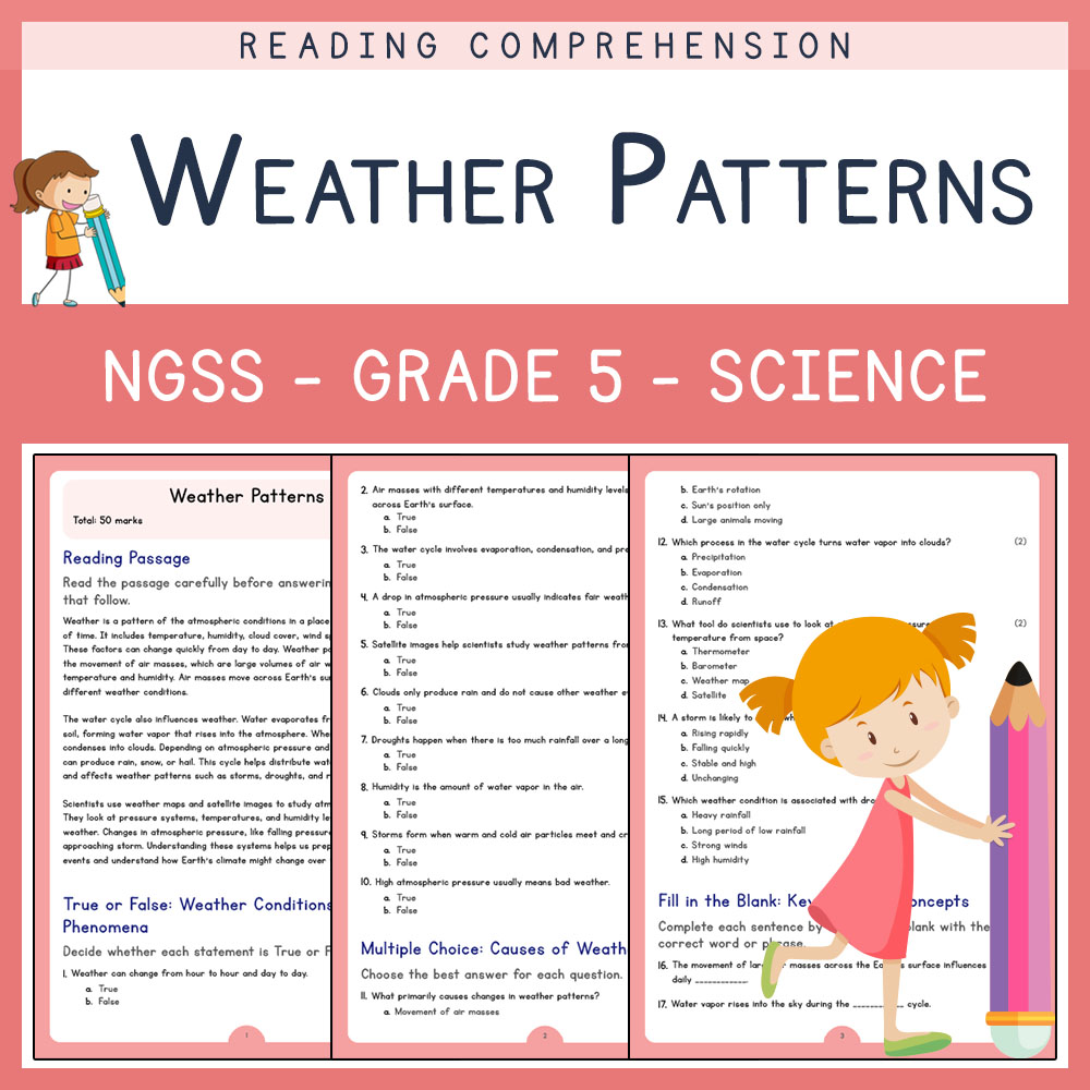 Grade 5 Science worksheets for primary grades worksheet — Grade 5 Science | Weather Patterns Worksheet (PDF) | NGSS Aligne…