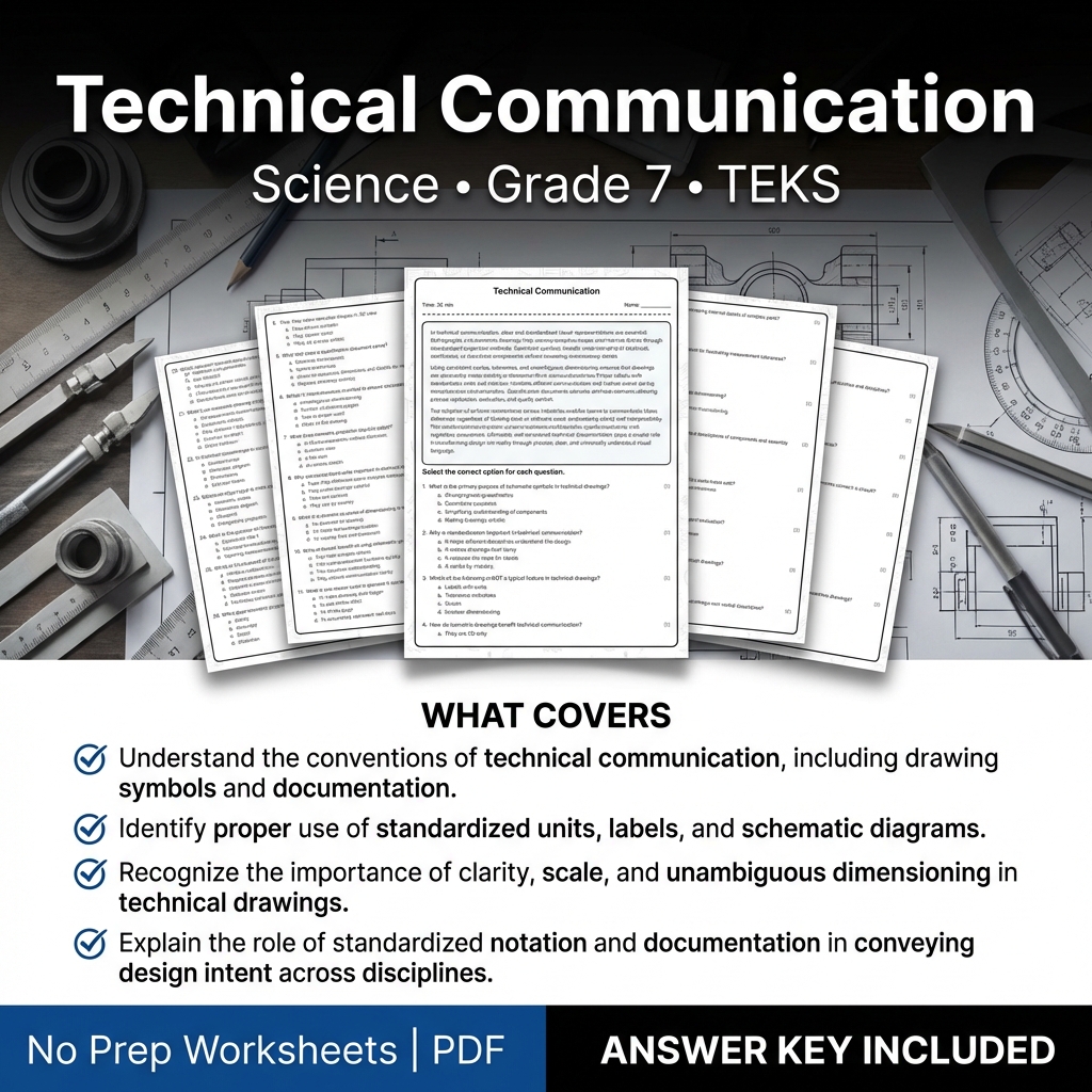 Grade 7 Science Worksheet on Technical Communication TEKS aligned