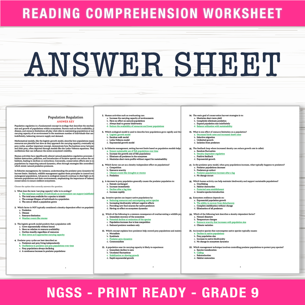 Grade 9 Science worksheet worksheet — Grade 9 Science | Population Regulation Worksheet (PDF + Answer Key) — page 2