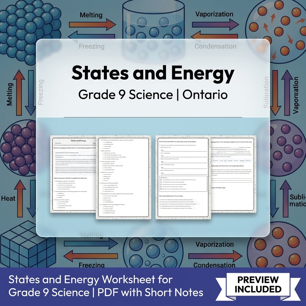 Grade 9 Science Lesson Group Bundle | Ontario Curriculum Worksheets — included worksheet 4