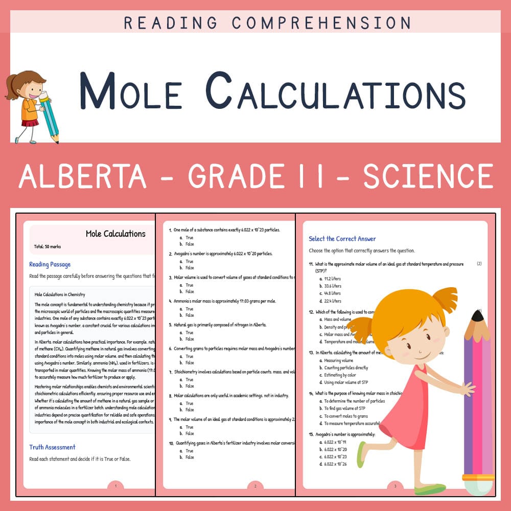 Grade 11 Science worksheet elena worksheet — Grade 11 Science | Mole Calculations Worksheet | Alberta Standards — page 1