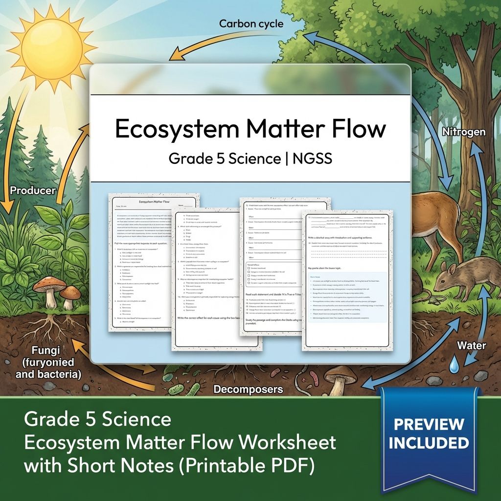 Grade 5 Science Ecosystem Matter Flow Worksheet with Short Notes (PDF)