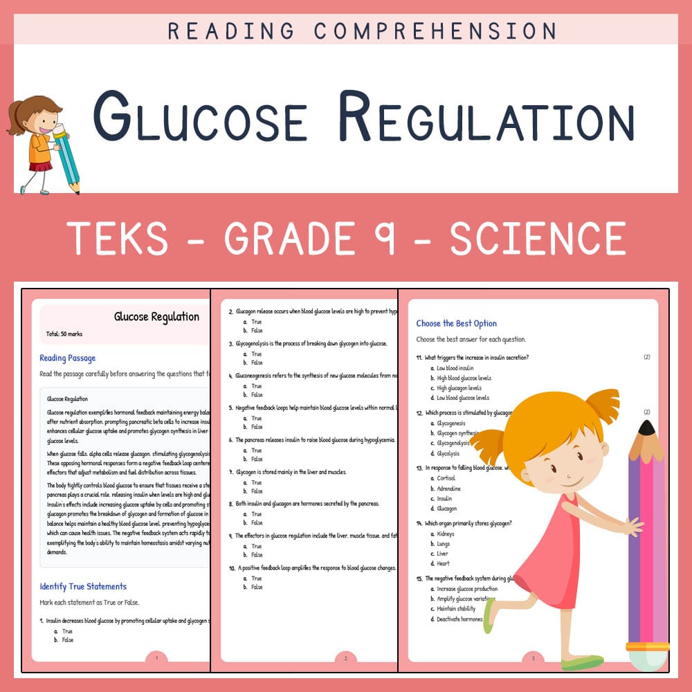 Grade 9 Science worksheet elena worksheet — Grade 9 Science | Glucose Regulation Worksheet | TEKS-Aligned — page 1