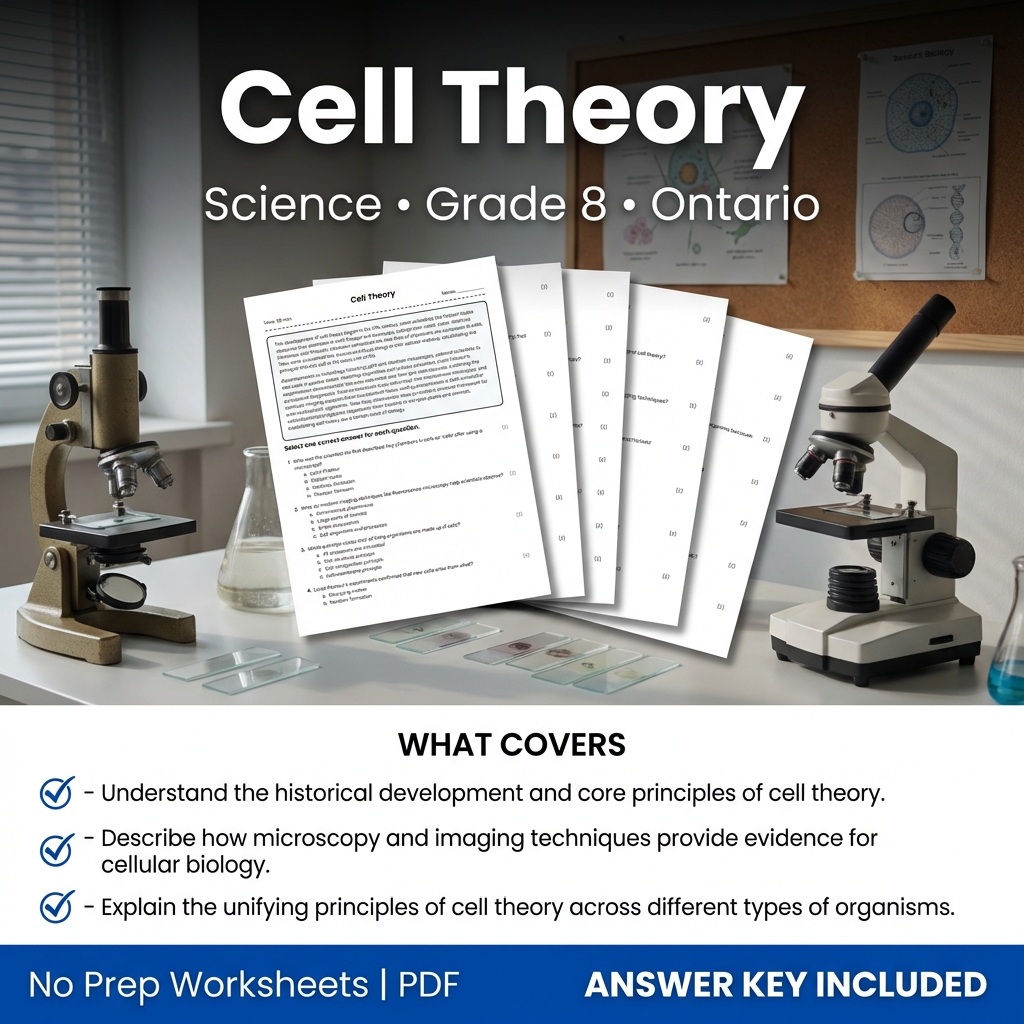 Grade 8 Science Worksheet on Cell Theory | Ontario Standards