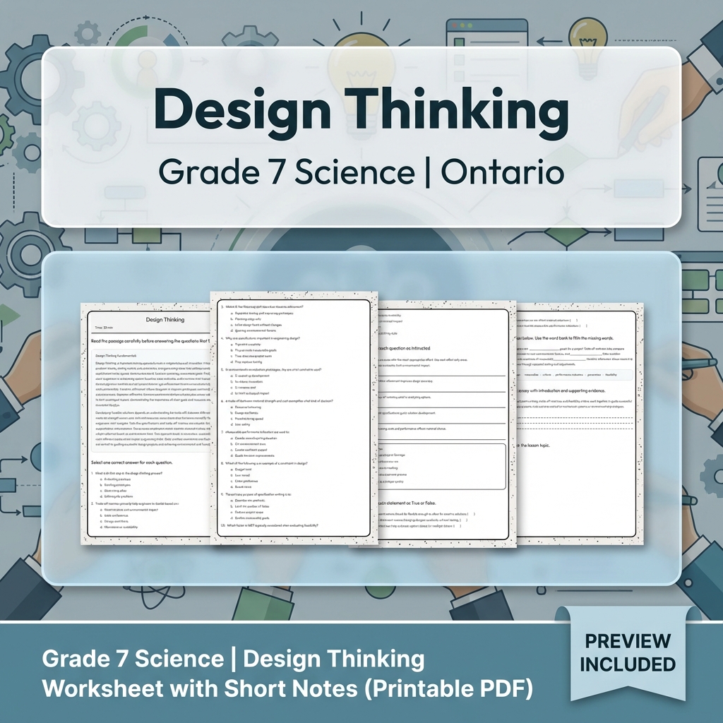 Grade 7 Science Lesson Group Bundle – Ontario Framework Worksheets — included worksheet 6