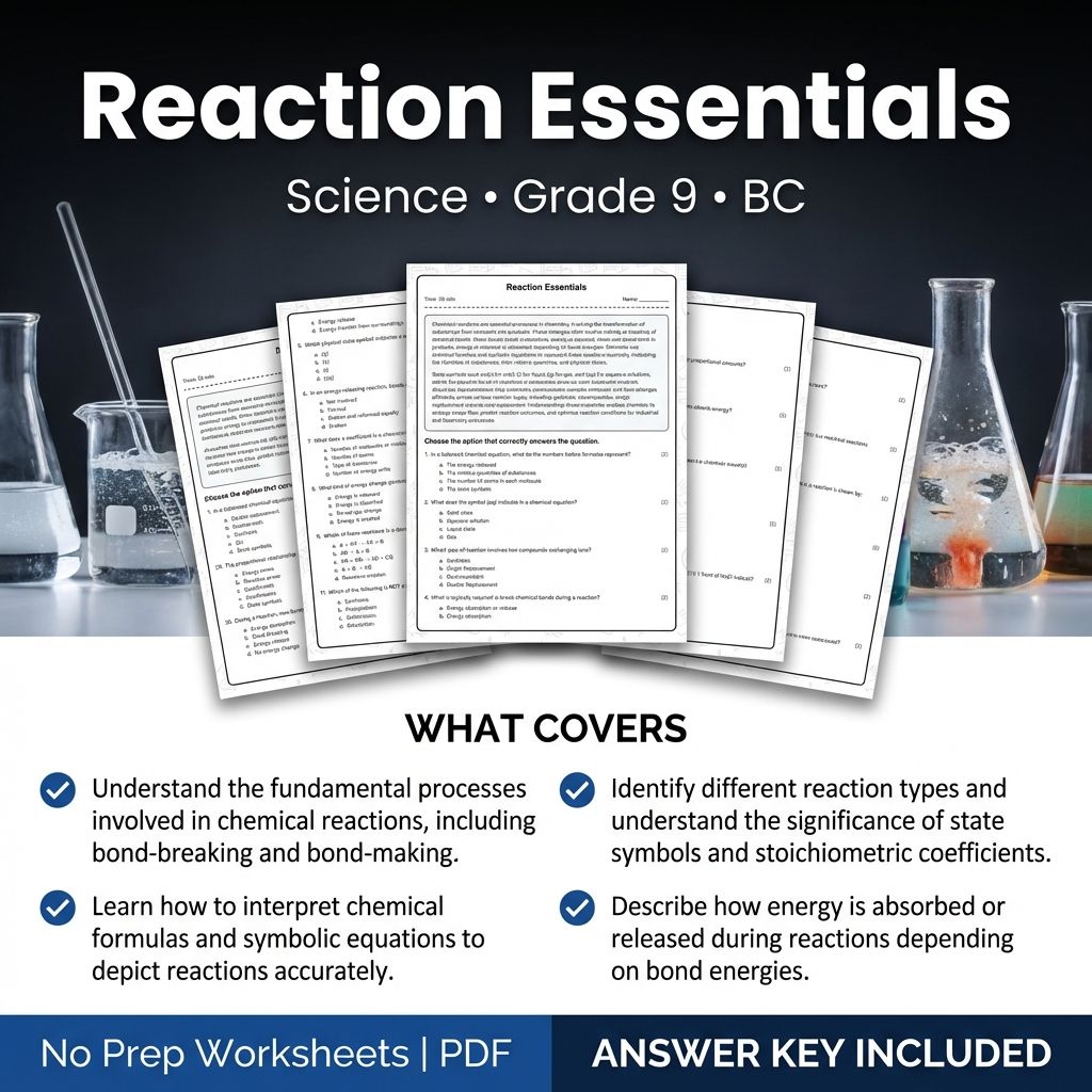 Grade 9 Science | Reaction Essentials Worksheet & Answer Key (Printable PDF)