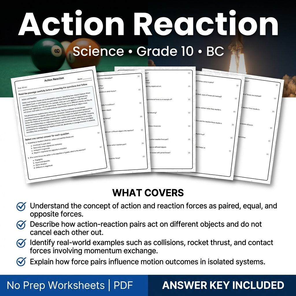 Grade 10 Science | Action and Reaction Forces Worksheet with Answer Key (PDF)