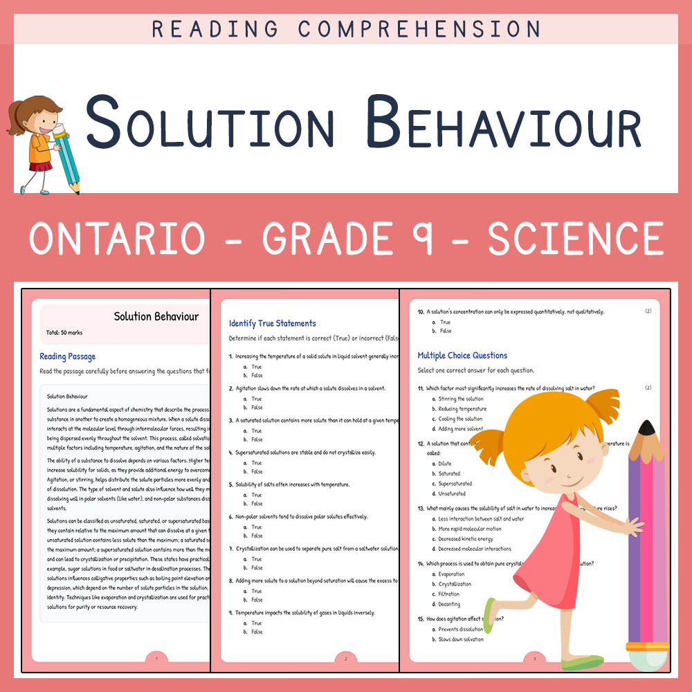 Grade 9 Science worksheet elena worksheet — Grade 9 Science Assessment | Solution Behavior Worksheet Elena | Ontario — page 1