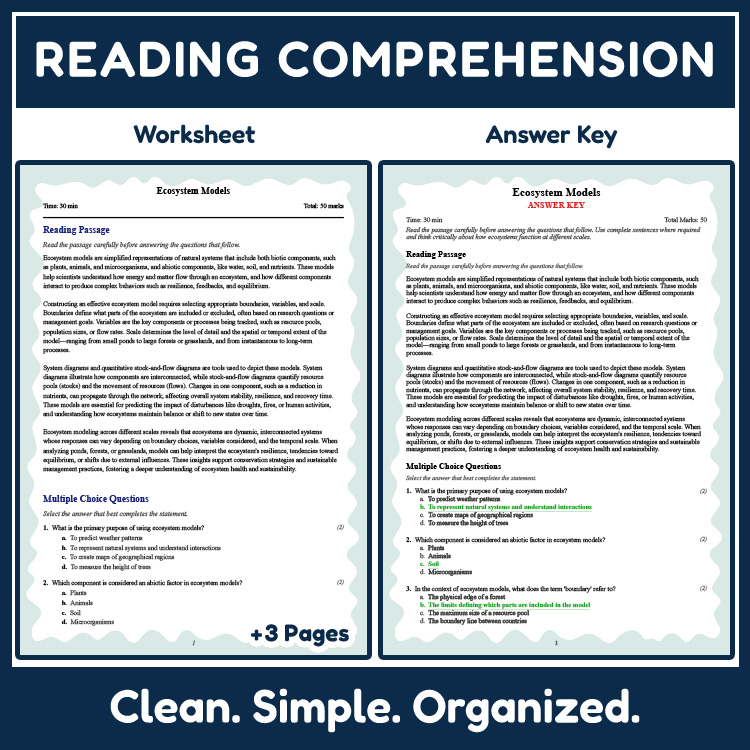 Grade 8 Science reading worksheets worksheet — Grade 8 Science | Ecosystem Models Reading Worksheet – NGSS Aligned (Answer…