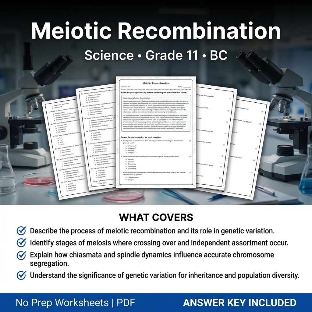 Grade 11 Science | Meiotic Recombination Worksheet & Answer Key (Printable PDF)