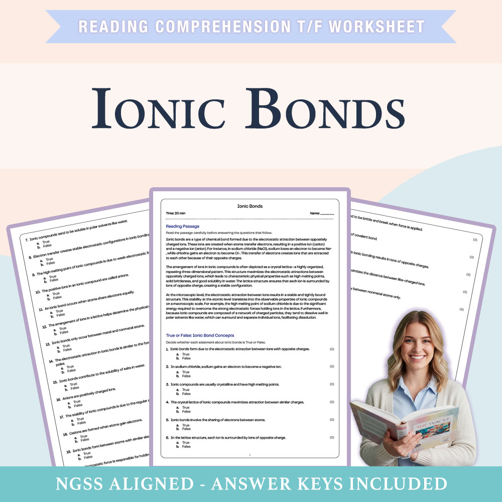 Science reading comprehensions true or false worksheet worksheet — 7th Grade Science | Ionic Bonds Worksheet (PDF +Answer…