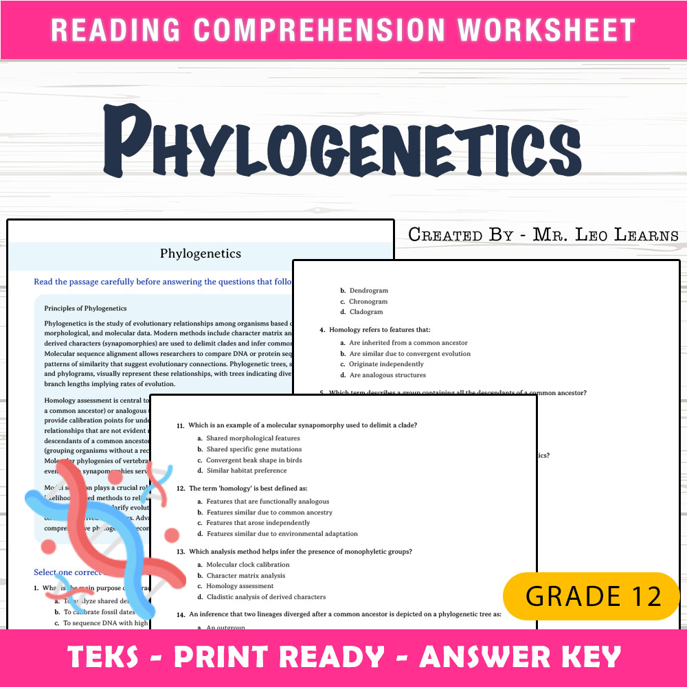 Grade 12 Science worksheet worksheet — Grade 12 Science – Phylogenetics Worksheet for Mastering Evolutionary Relationships…