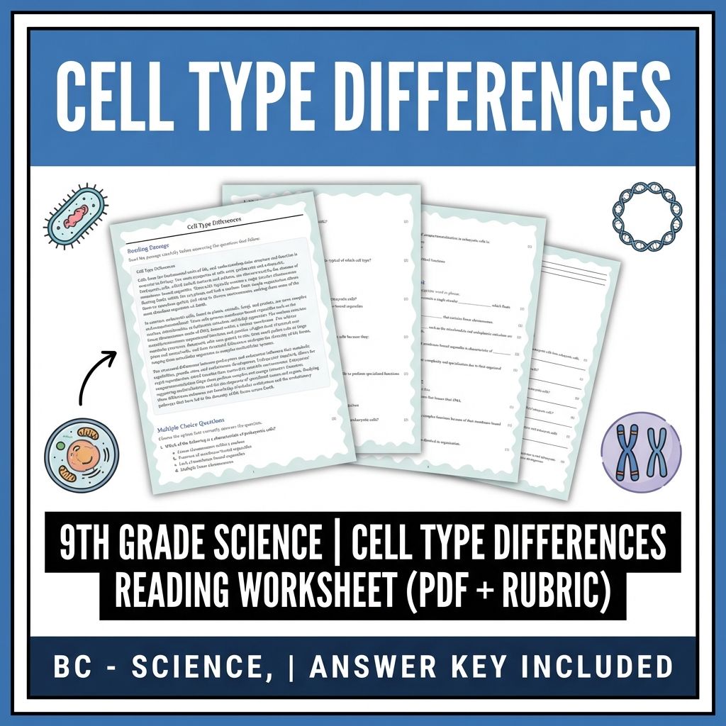 9th Grade Science | Cell Type Differences Reading Worksheet (PDF + Rubric)