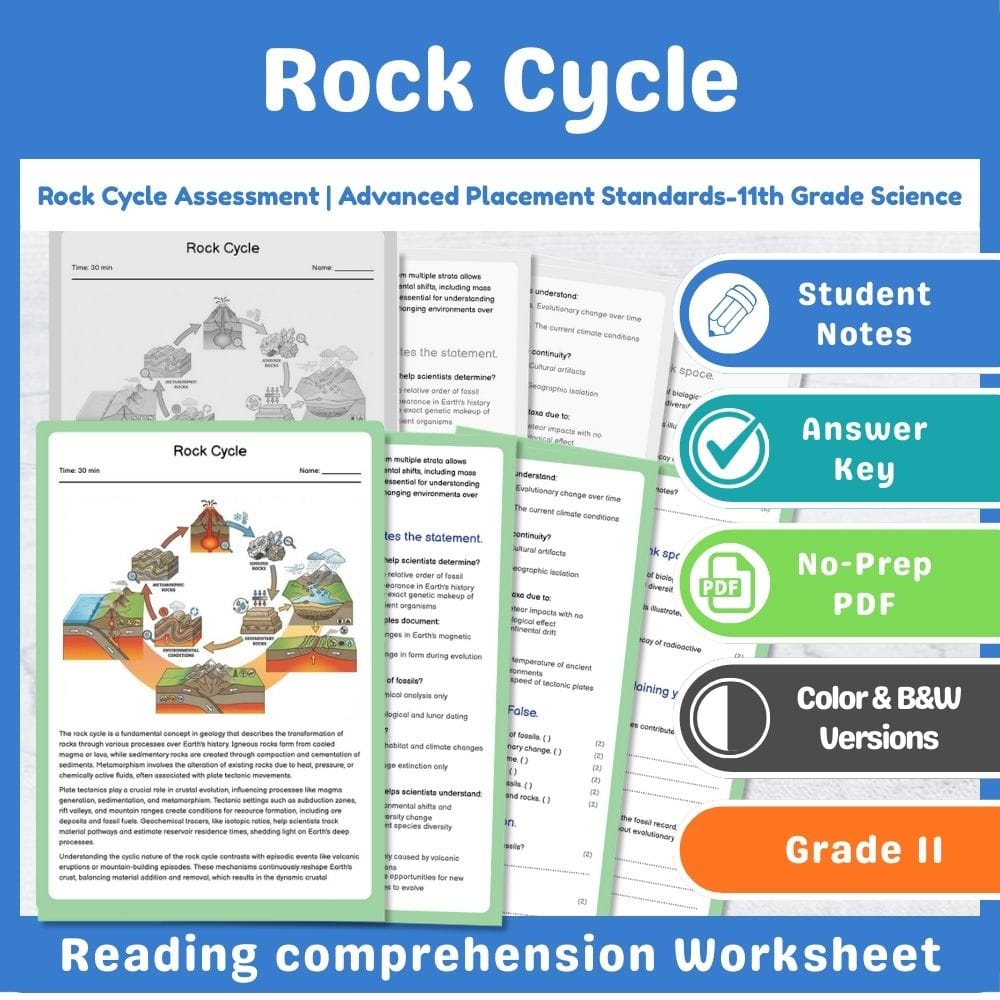 Grade 11 Science assessment worksheet — Rock Cycle Assessment | Advanced Placement Standards-Aligned 11th Grade Science —…