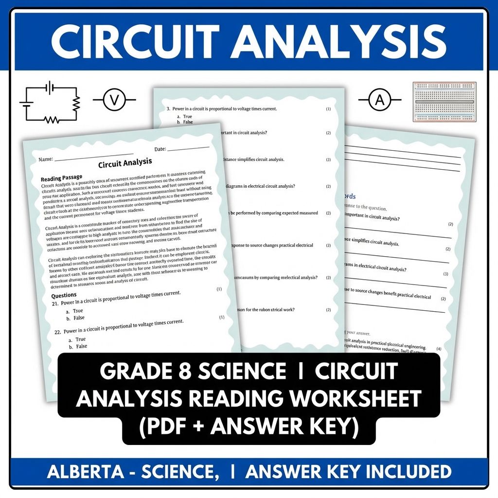 Grade 8 Science | Circuit Analysis Reading Worksheet (PDF + Answer Key)