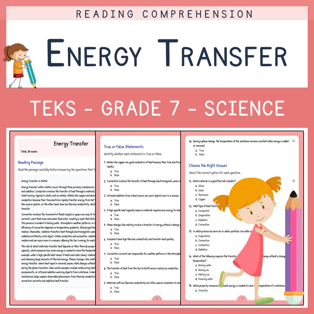 Grade 7 Science worksheet elena worksheet — Grade 7 Science | Energy Transfer Worksheet | TEKS-Aligned — page 1