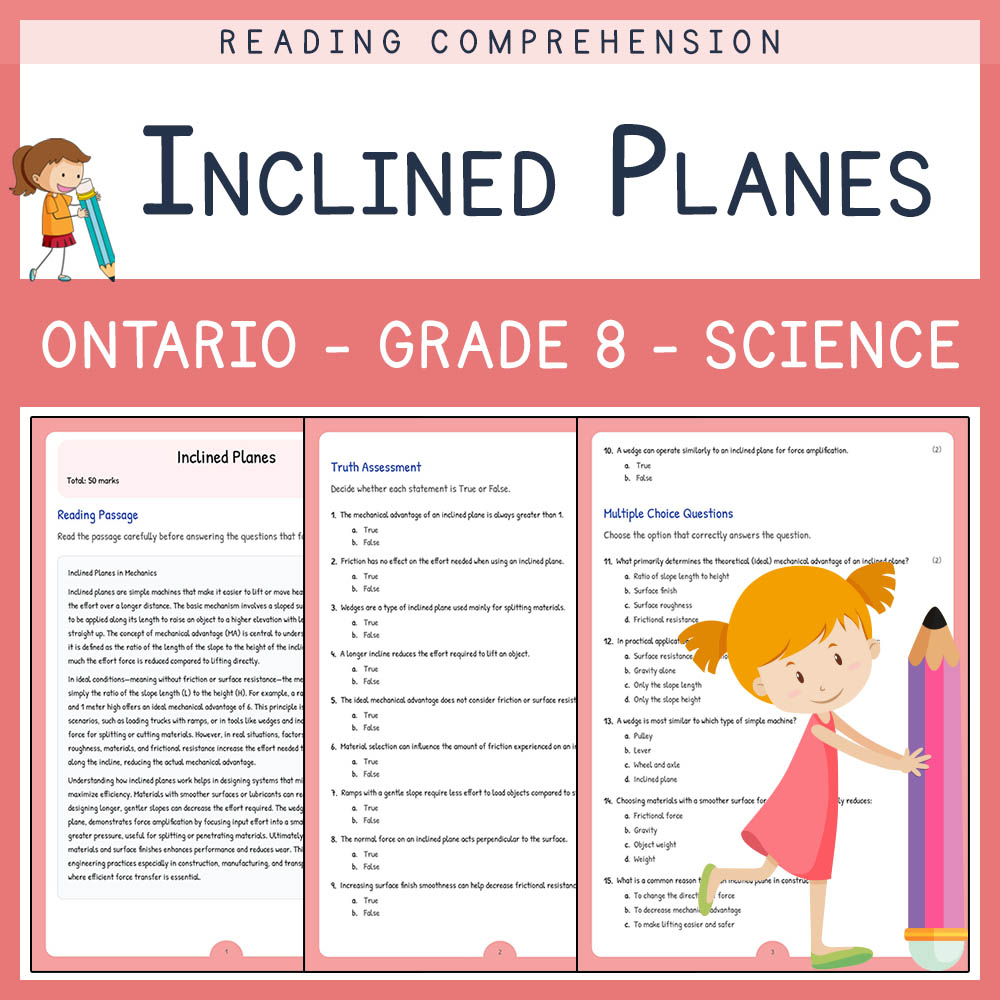 Grade 8 Science worksheet elena worksheet — Grade 8 Science Assessment | Inclined Planes Worksheet Elena | Ontario — page 1