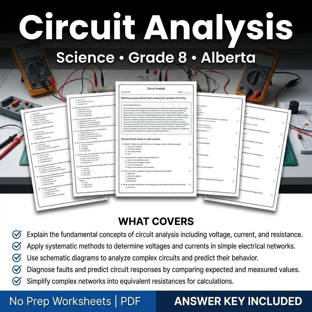 Circuit Analysis Worksheet for Grade 8 Science | Alberta Standards