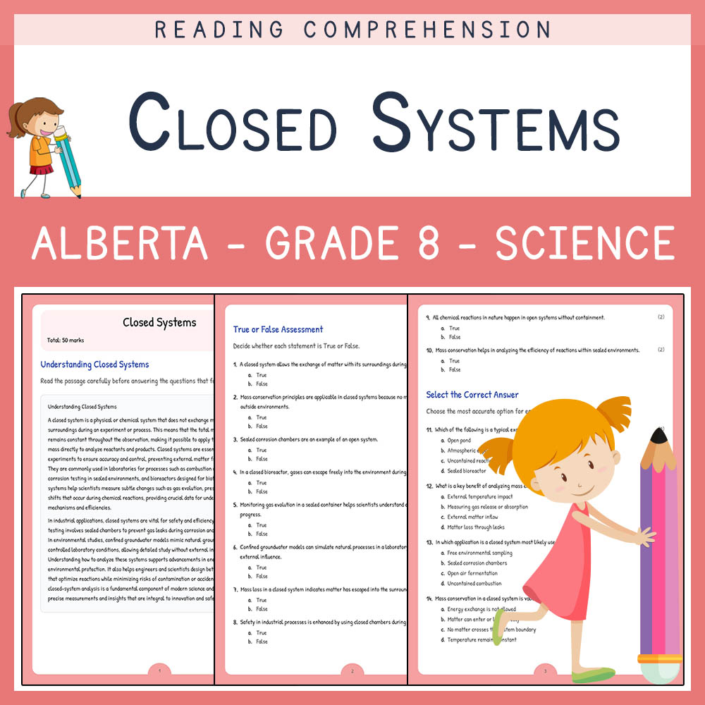 Grade 8 Science worksheet elena worksheet — Grade 8 Science Worksheet | Closed Systems | Alberta Standards — page 1