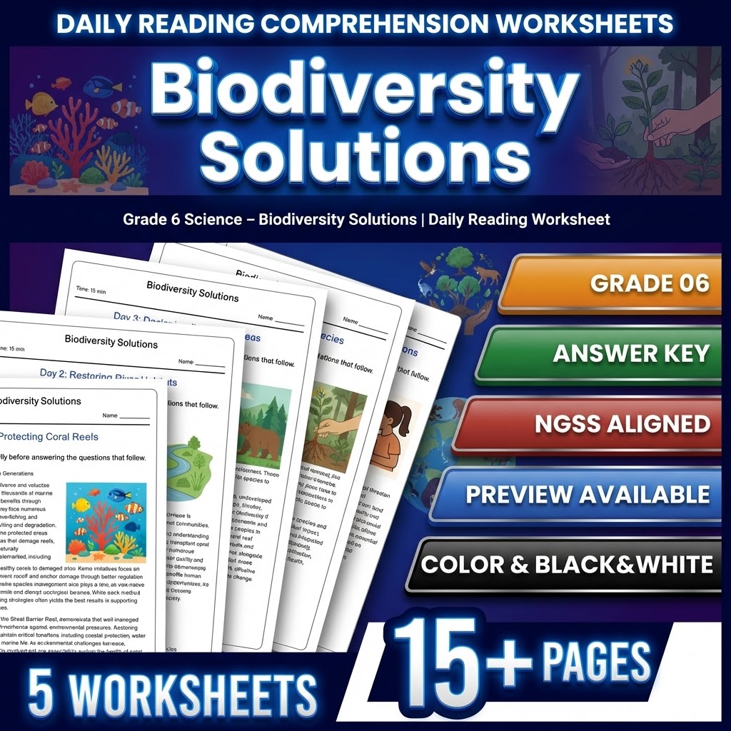 Grade 6 Science daily reading worksheet — Grade 6 Science – Biodiversity Solutions | Daily Reading Worksheet