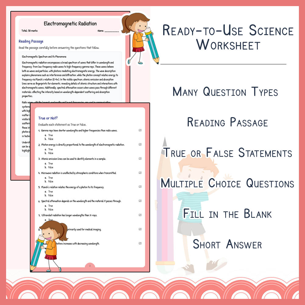 Grade 9 Science worksheet worksheet — Grade 9 Science | Electromagnetic Radiation Worksheet (Answer Key + Rubric) — page 2