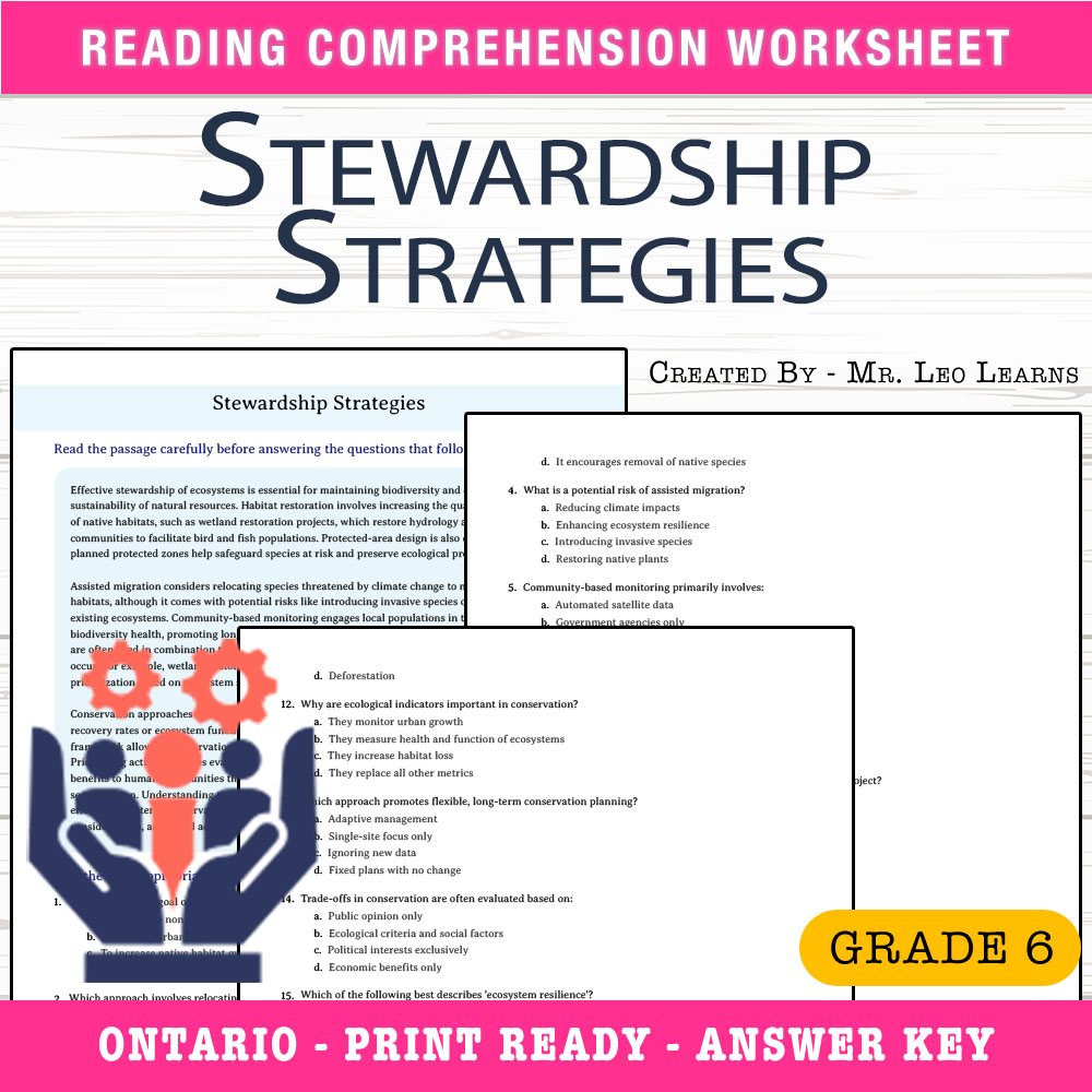 Grade 6 Science worksheet worksheet — Grade 6 Science — Stewardship Strategies Worksheet for Environmental Responsibility…