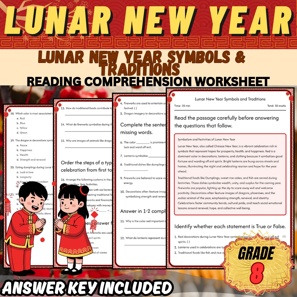 Grade 8 Holiday Unit | Chinese New Year & Lunar New Year Cultural Worksheets — included worksheet 1