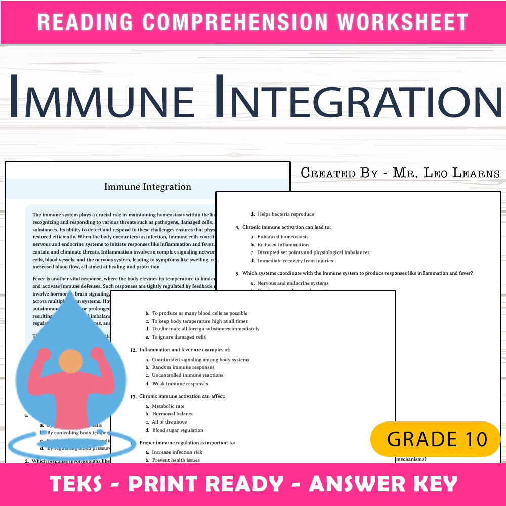 Grade 10 Science worksheet worksheet — Grade 10 Science | Immune System Worksheet for Mastering Homeostasis — page 1