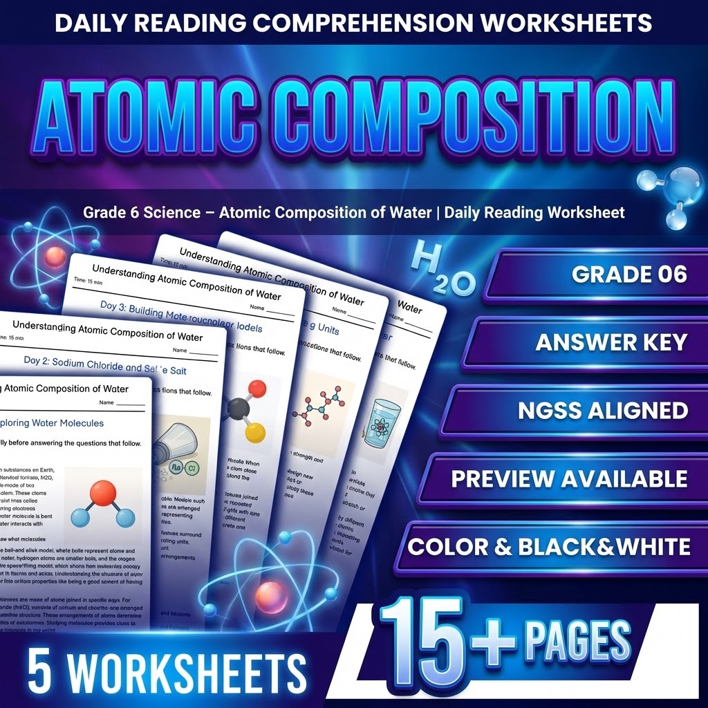 Grade 6 Science daily reading worksheet — Grade 6 Science – Atomic Composition of Water | Daily Reading Worksheet