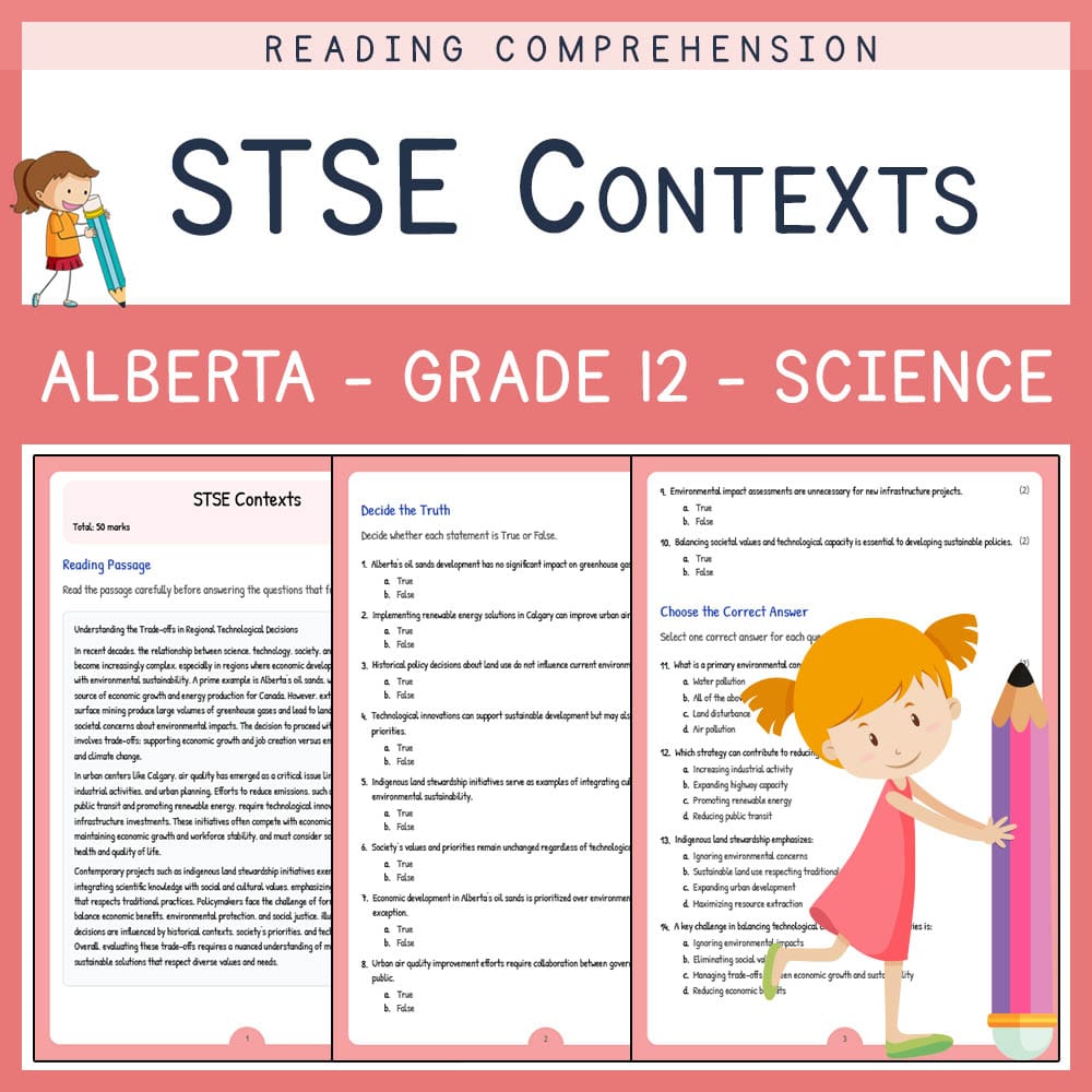 Grade 12 Science worksheet elena worksheet — Grade 12 Science | STSE Contexts Worksheet | Alberta Standards — page 1