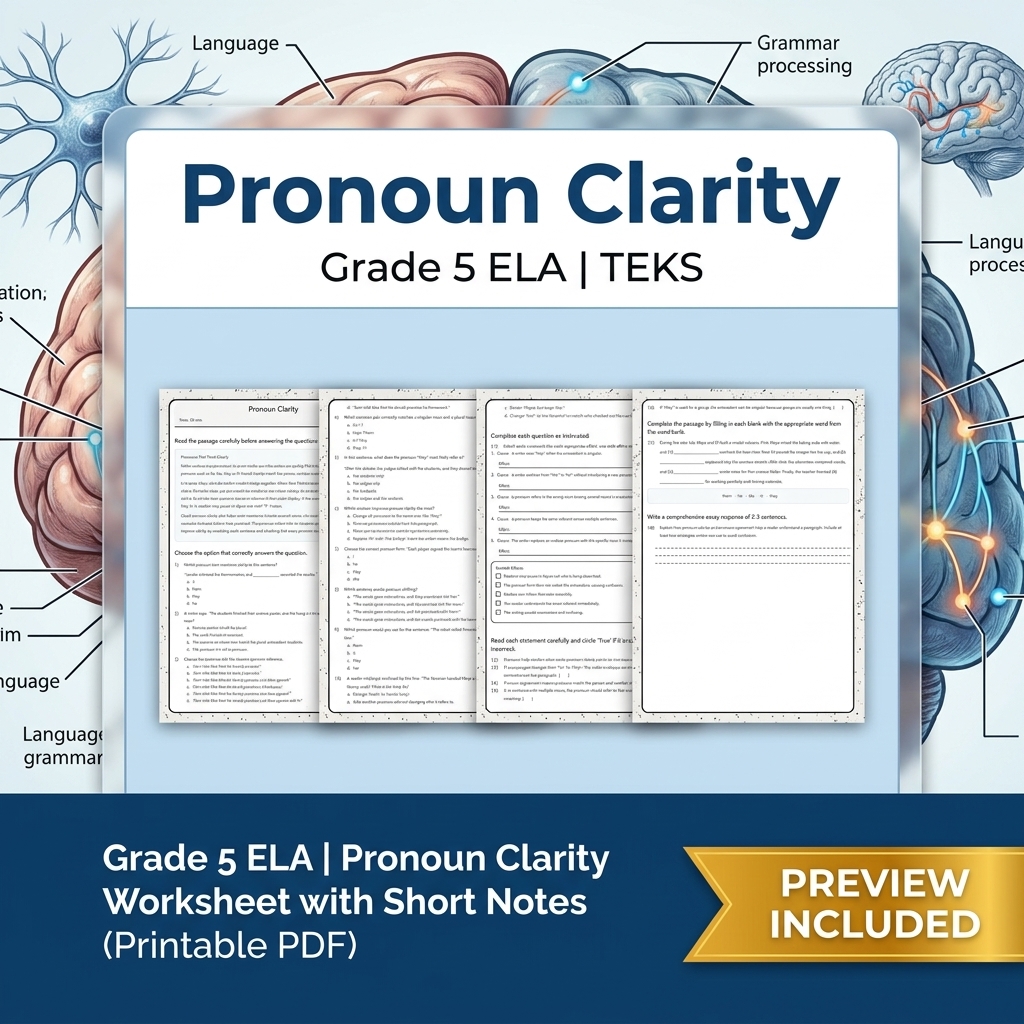 Grade 5 Language Conventions ELA Lesson Bundle TEKS Grammar Worksheets — included worksheet 1