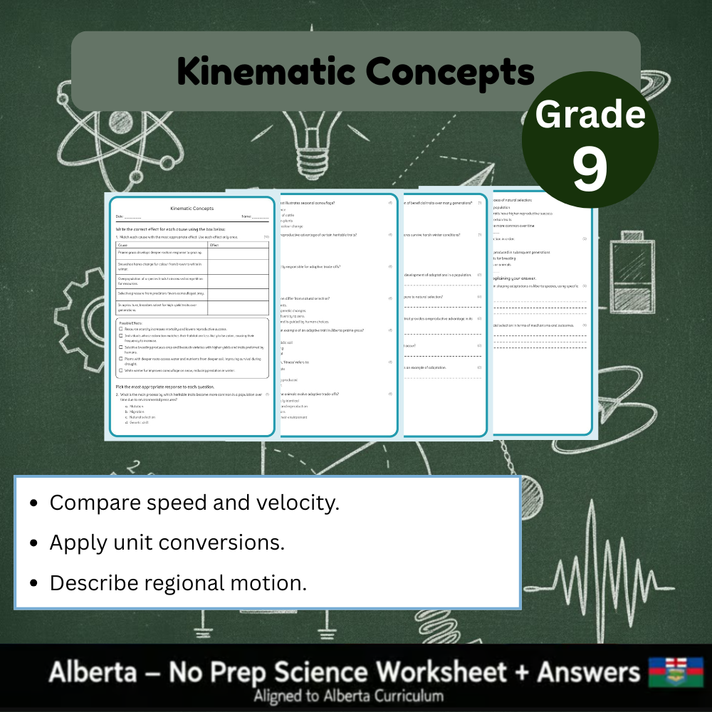 Grade 9 Science Worksheet Bundle | Genetics, Chemistry & Physics Concepts — included worksheet 9