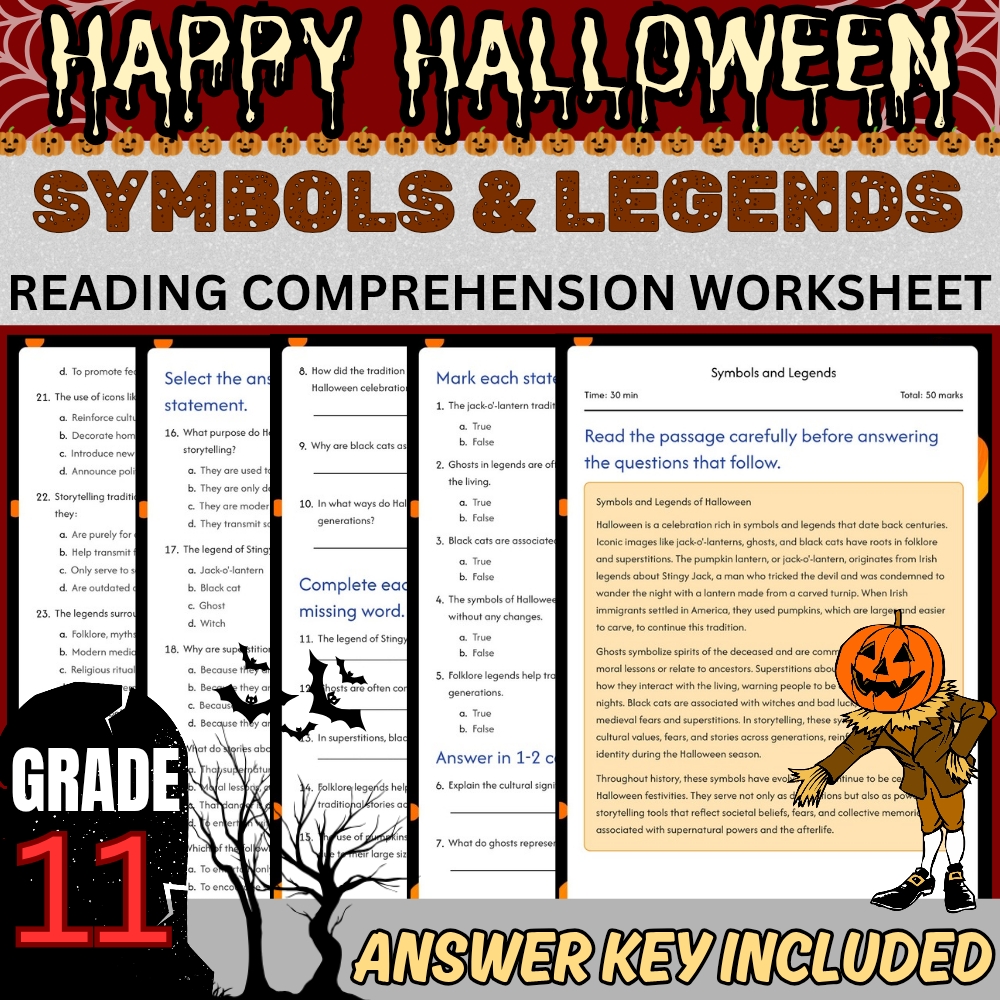 Grade 11 Seasonal Halloween Unit Worksheet Pack (PDF + Answer Key Collection) — included worksheet 1
